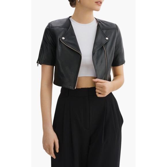 Lamarque Cropped Black Leather Jacket - Picture 2 of 14